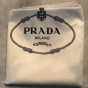 Prada shiny white satin black logo pull tie storage dust bag logo